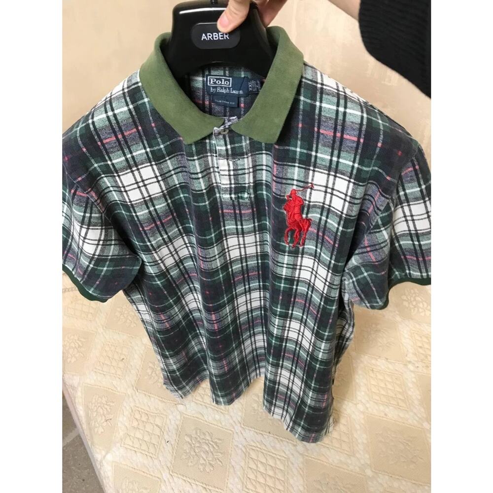 Vintage Polo Ralph Lauren Checkered Mesh Rugby Plaid Polo Shirt Green Red size M